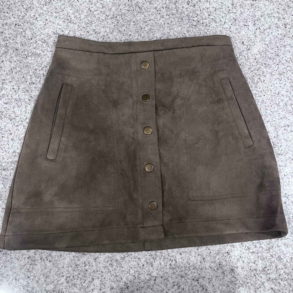 Pink Lily Brown A-Line Button Skirt